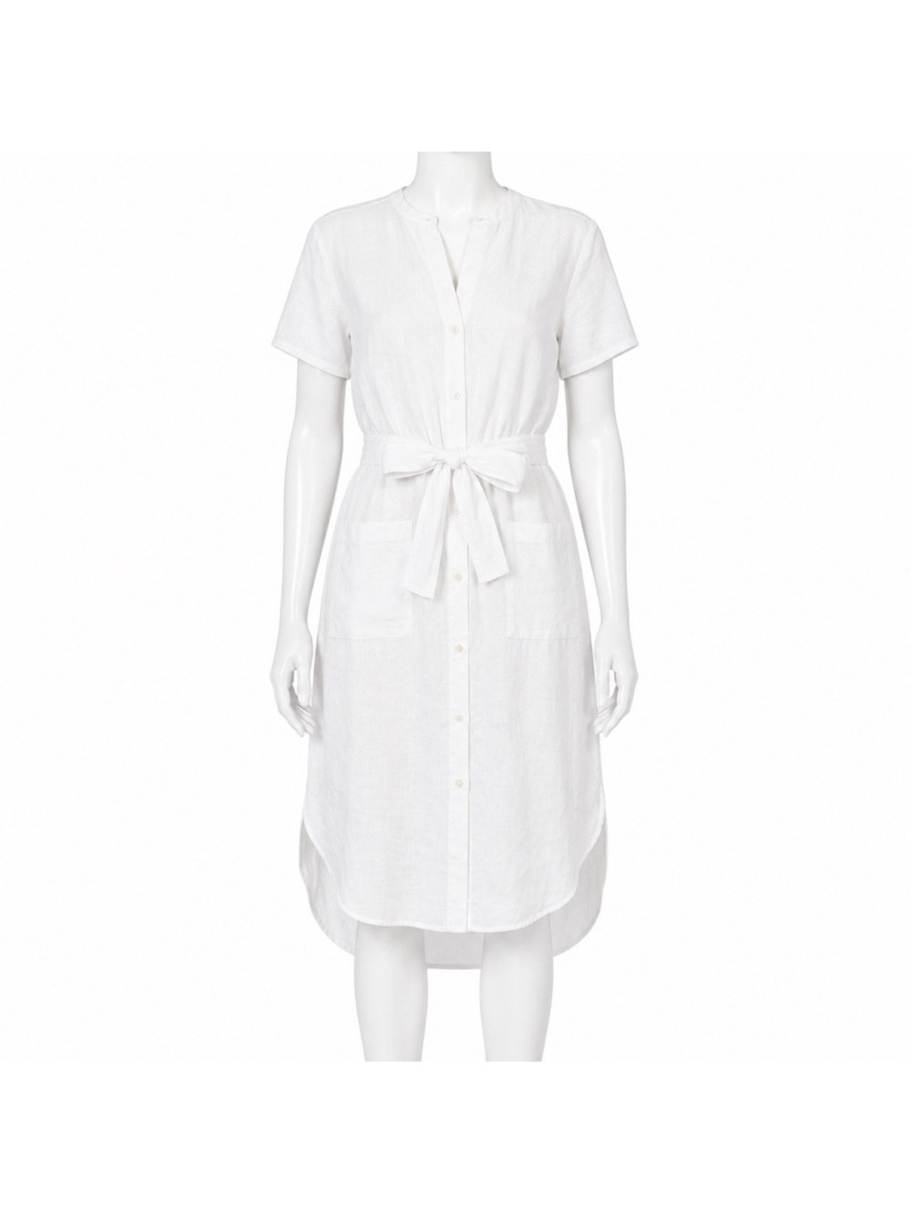 James Perse White Linen Midi Shirt Dress Women's 3 Large Tie Waist